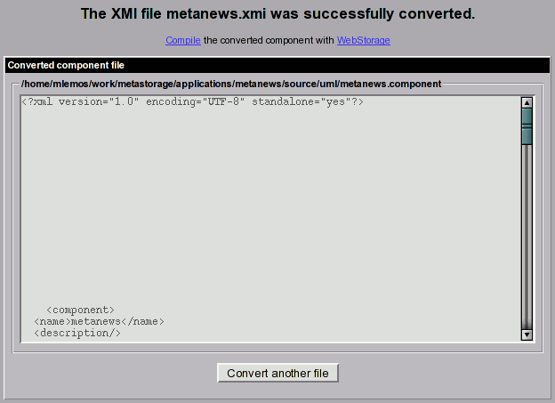 XMI to Metastorage conversion results