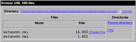 XMI to Metastorage XMI file browser